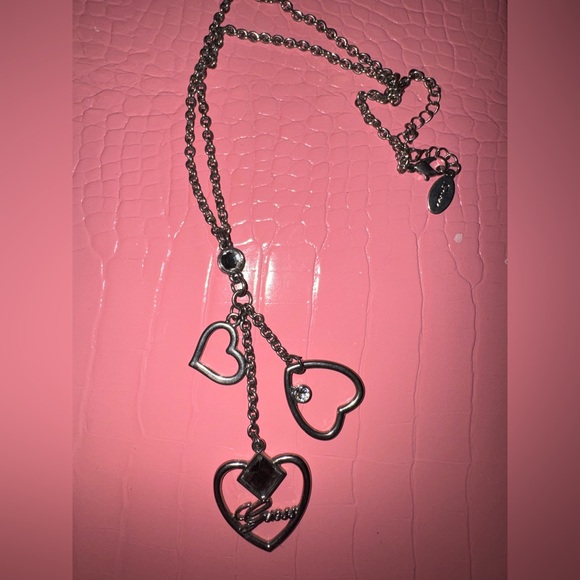 Guess Jewelry - Guess VINTAGE Y2K Silver Heart Charm Necklace with Crystal